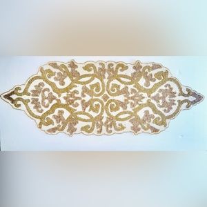 Elegant Gold and White Beaded Table Runner
